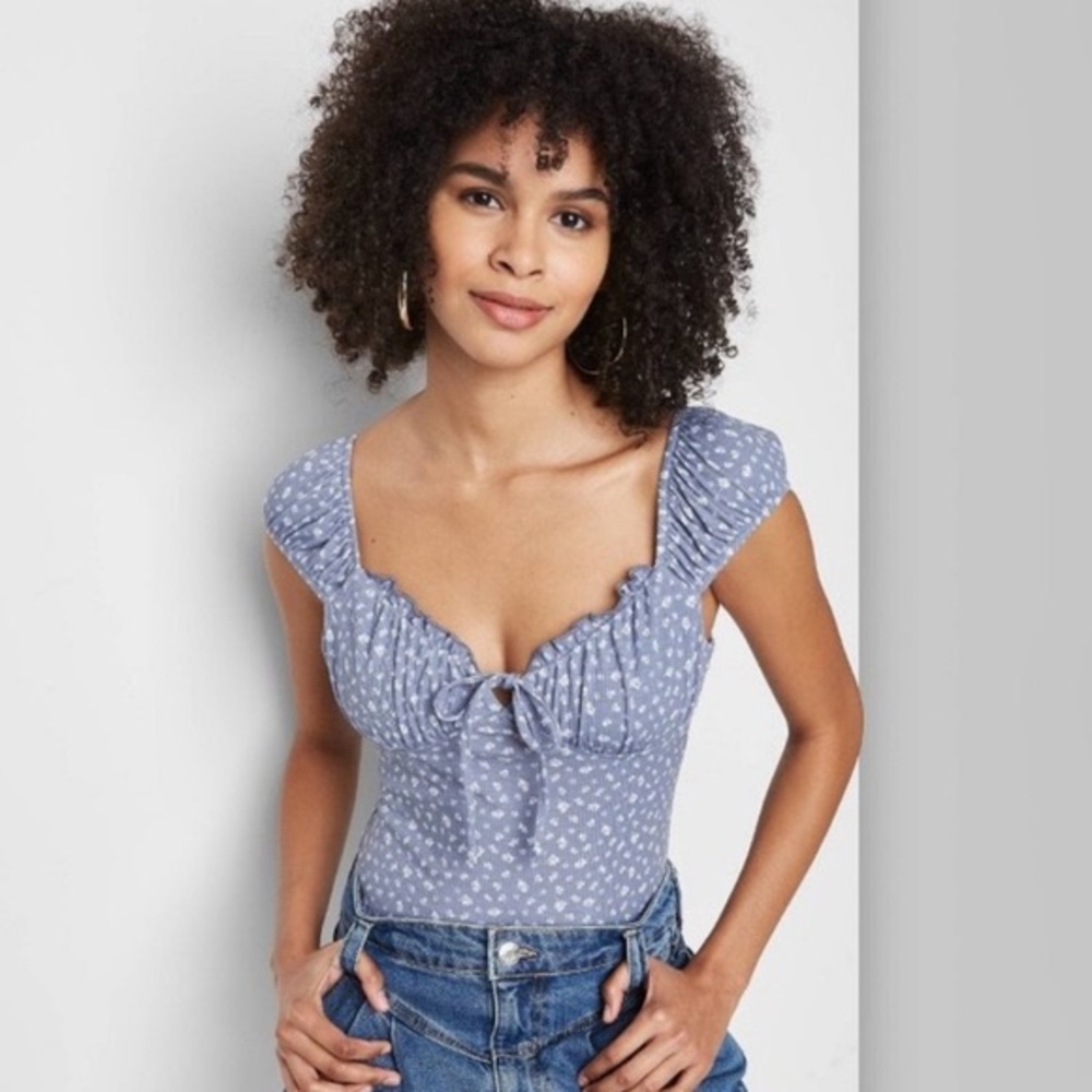 Blue floral body suit